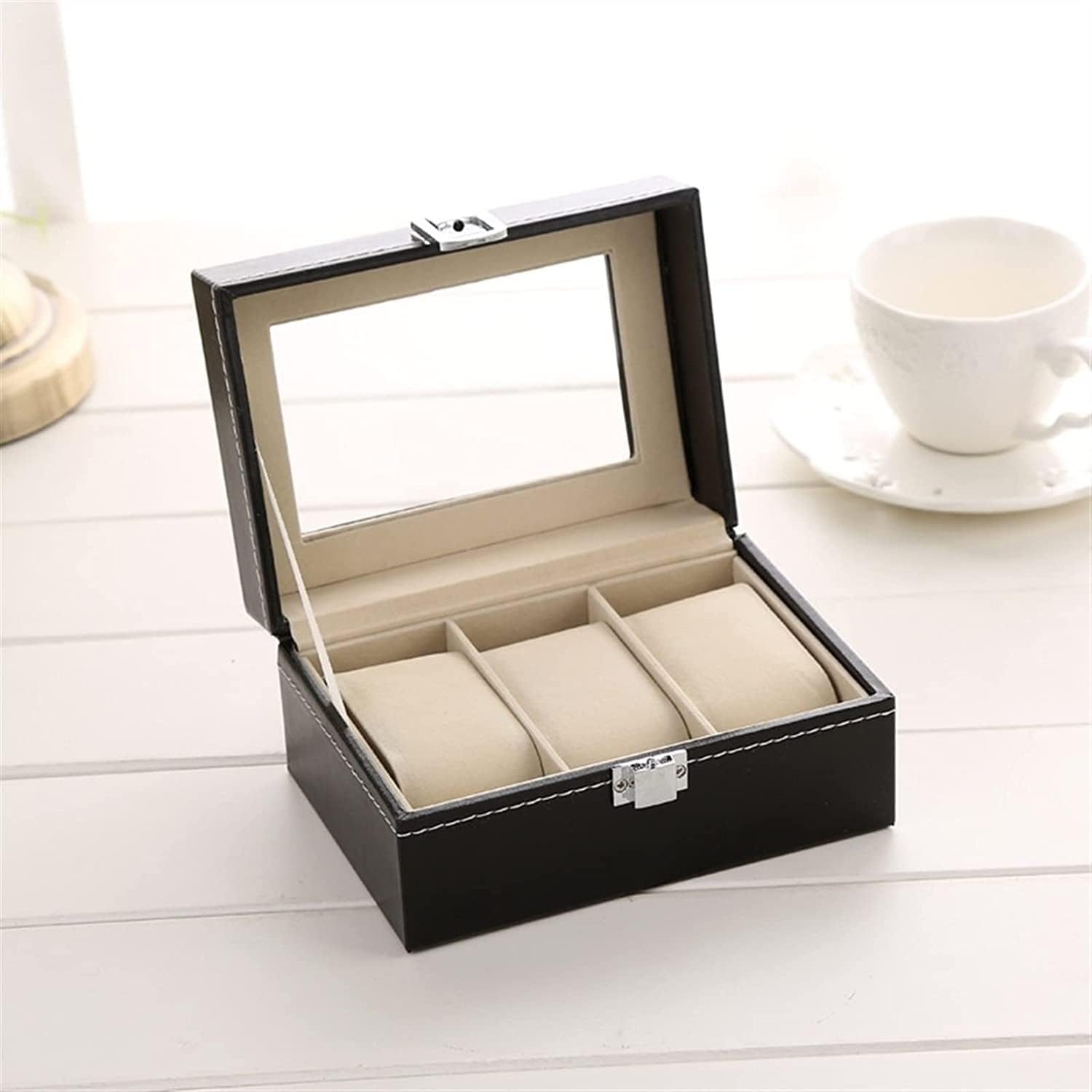 SHREYA STORE Watch Storage Box Leather Box Jewelry Storage Organizer Storage Case For Men & Women (3 Slot Watch Box)