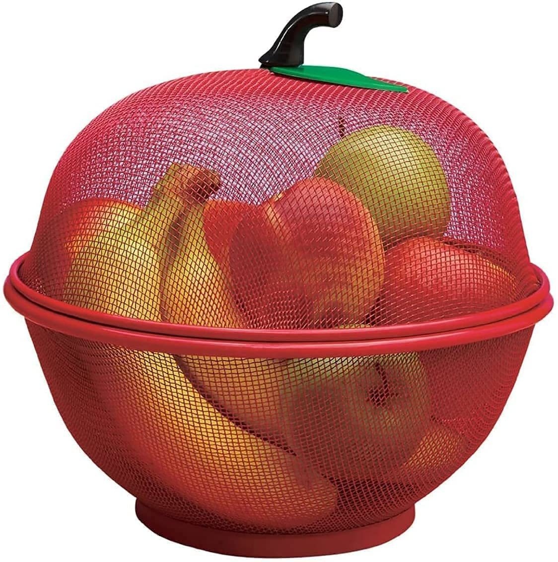 SNOW JAY Apple Shape Net Fruits & Vegetables Basket for Kitchen, Fruit Basket with Net Cover, Fruit and Vegetable Stand Basket, Fruit Net Cover (RED)