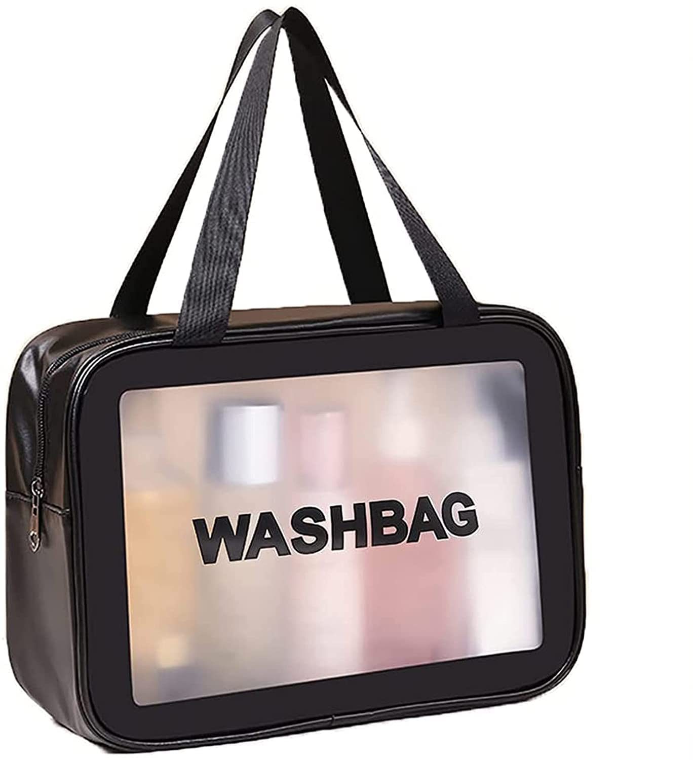 Salepush Cosmetic Wash Bag Makeup Pouch Travel Transparent Toiletry Zipper Wash Bag with Handle Household Grooming Kit Portable Organizer Pouch for Women – Men. (Big Black wash Bag)