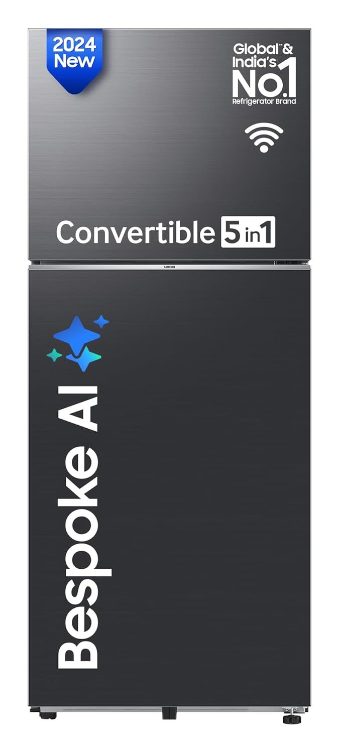 Samsung 419 L, 3 Star, Convertible 5-in-1, Digital Inverter, Frost Free Double Door, Bespoke AI WiFi Enabled Refrigerator (RT45DG6A4DB1HL, Black Matte/Black DOI)