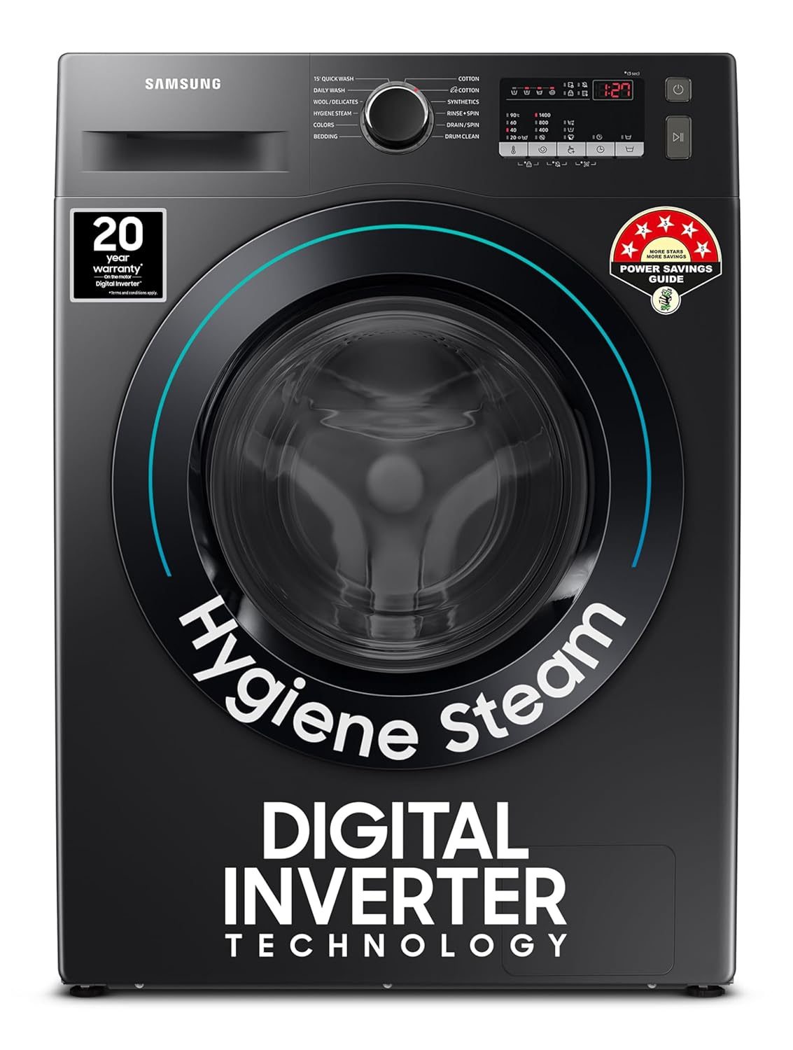 Samsung 9 kg, Hygiene Steam with Inbuilt Heater, Digital Inverter, Fully-Automatic Front Load Washing Machine (WW90T4040CB1TL, Black)