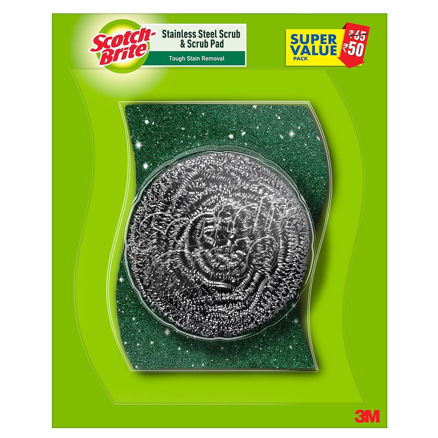 Scotch-Brite 1 Stainless Steel Scrubber (15g) and 1 Scrub Pad Combo