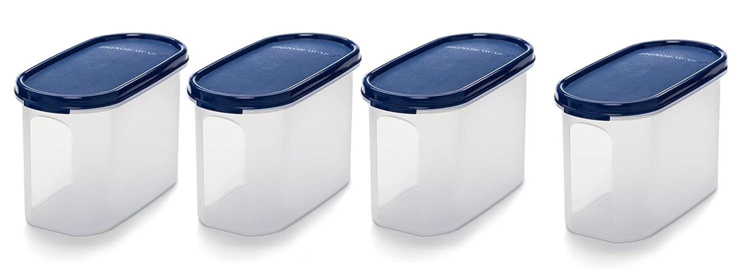 Signoraware Oval BPA Free Plastic Container Set | Set of 4 Pieces Kitchen Organiser | Airtight & BPA Free Box | Durable & Lightweight Kitchen Storage (1.1 Litres Each | Blue )