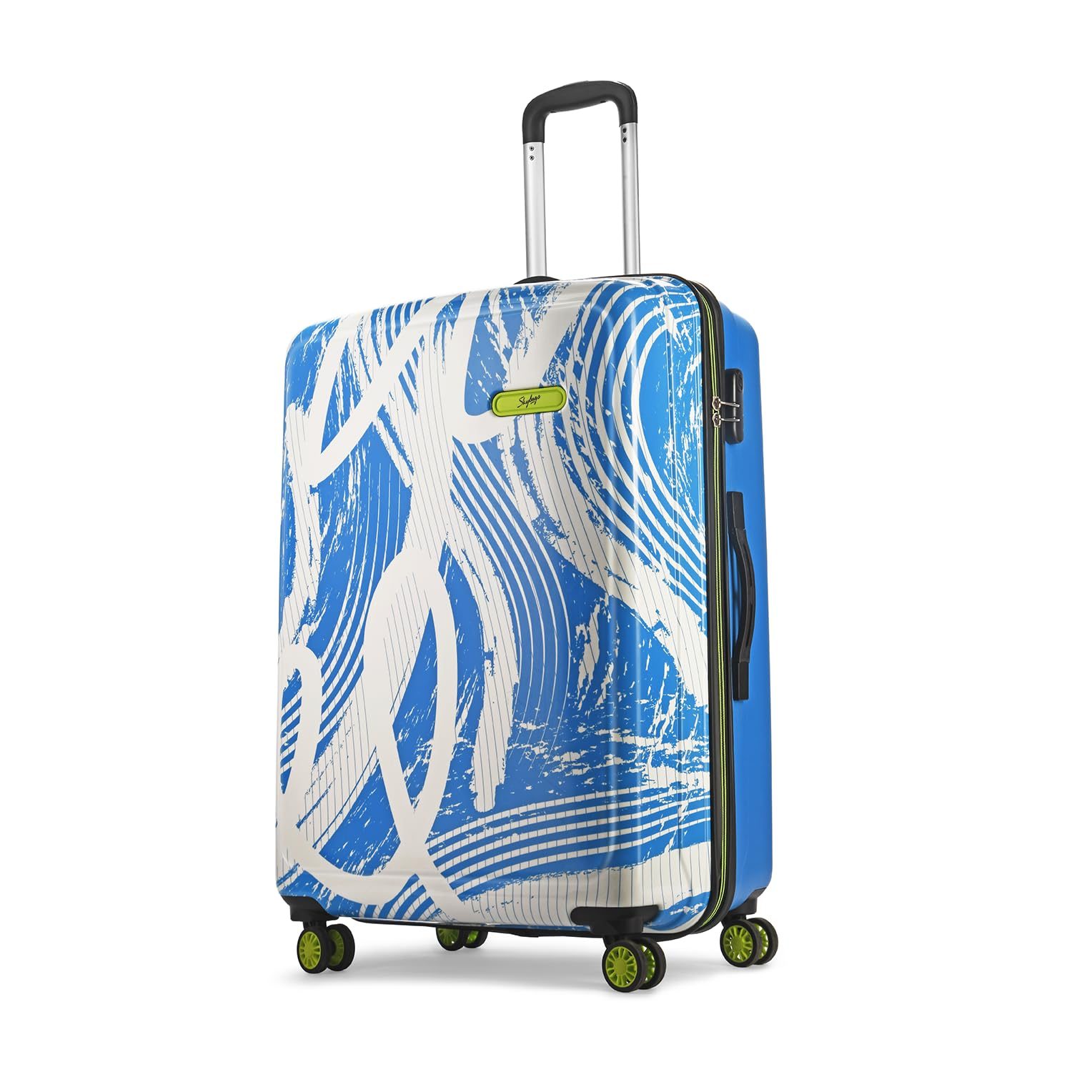 Skybags ABS Stroke Large Size Hardshell Luggage (75 Cm) | Printed Luggage 4 Wheel Inline Trolley Bag with 8 Wheels and in-Built Combination Lock | Unisex, Blue