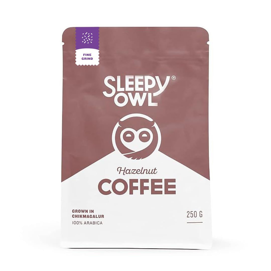 Sleepy Owl Hazelnut Ground Coffee | Fine Grind Coffee | Moka Pot, Home Espresso | Medium Roast | 100% Arabica | Freshly Roasted & Ground | 250g | Directly Sourced From Chikmagalur