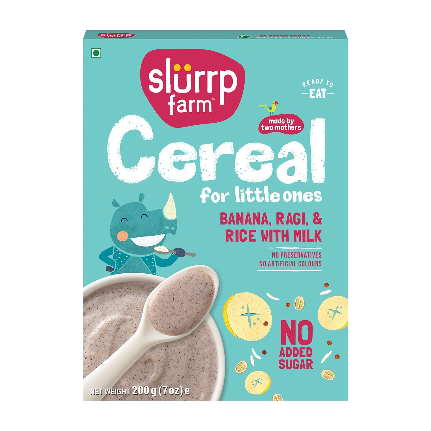 Slurrp Farm Mildly Sweetened with Date Powder, No Added Sugar Instant Cereal | Ragi, Rice and Banana with Milk | No Preservatives No Salt | Made with Multigrain Millets, 200g