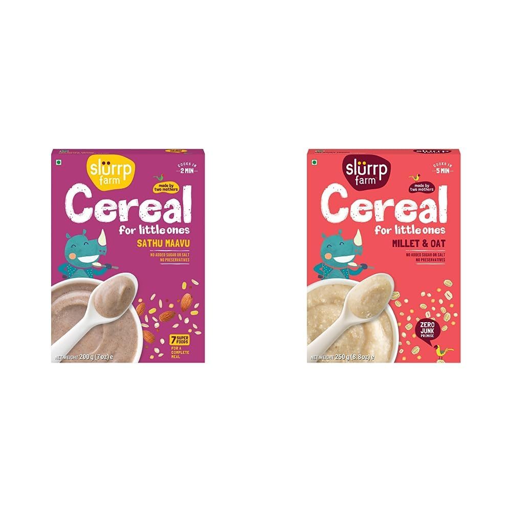 Slurrp Farm Sathu Maavu Multigrain Health Mix with The Goodness of Ragi, Dals & Almonds| 200g & Slurrp Farm Porridge, Millet And Oats Powder, 250 G