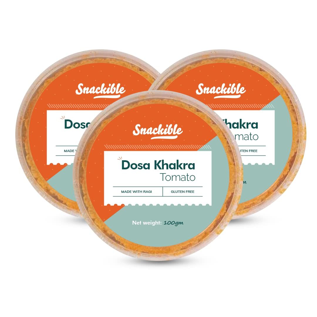 Snackible Tomato Dosa Khakhra (Pack of 3) 3x100gm | Healthy Snack | Made with Ragi | Gluten Free | Source of Protein | No Preservatives