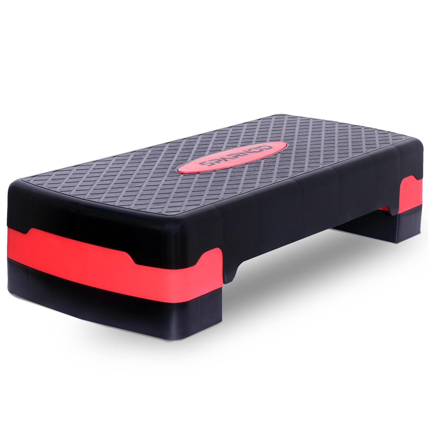 Sparnod Fitness SAS-1000 Aerobic Gym Stepper for Exercise at Home, Adjustable Height, Anti-Skid Surface, Supports up to 225 kg, Compact & Portable, Ideal for Cardio, Strength Training & Pilates Red