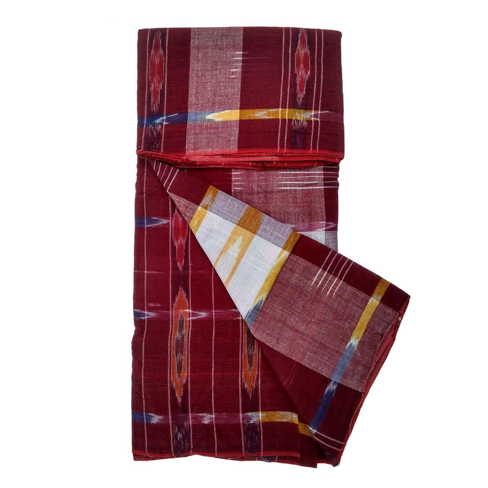 Sri Ganesha Handloom Gamcha Cotton Towel Gamosa of Bengal 100% Cotton Maroon Mix Color Katki Pattern for Men, Women,Baby Skin Friendly Shrink Proof (1, Maroon)