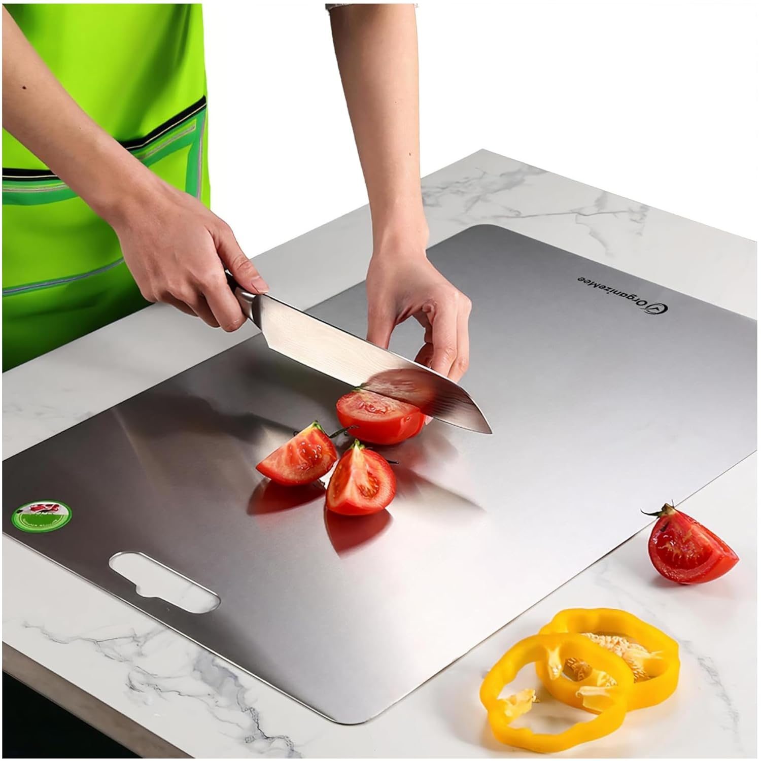 Stainless Steel chopping board for kitchen large (Extra Large 45 X 31.2 CM) Kitchen Food Grade,Stainless Steel, Cutting & Slicing Vegetable Chopper Board with Anti Skid Silicon Platform Countertop Pad