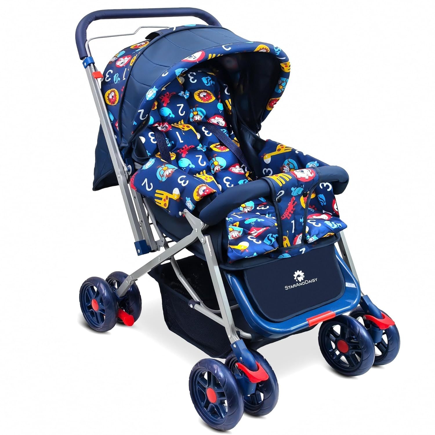 StarAndDaisy Stroller for Boy & Girl 0 to 3 Years/Pram for Baby with Lightweight/Baby Strolller with 3-Point Safety Harness, Adjustable Backrest, 360° Swivel Wheel, Large Storage – Digit Print