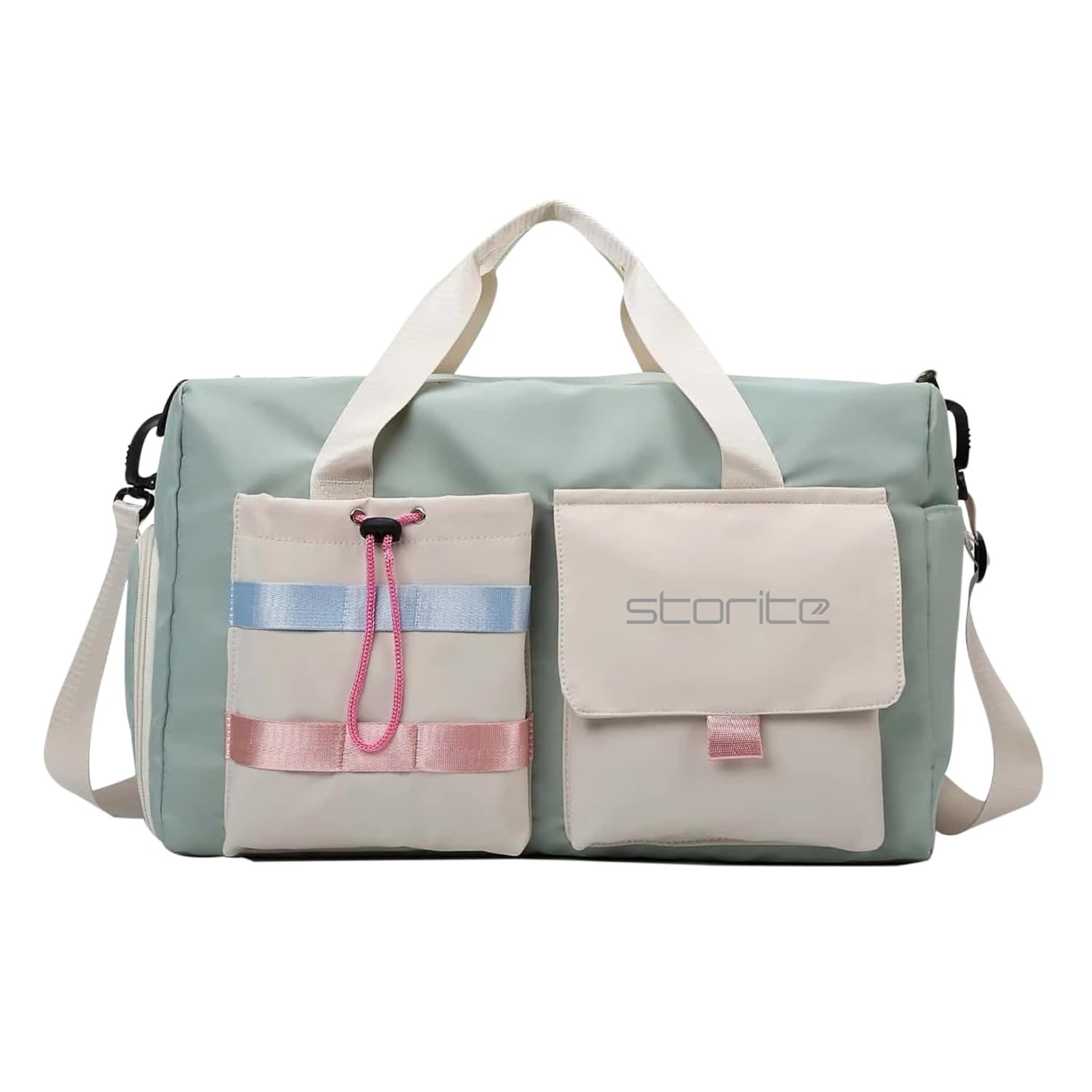 Storite Nylon 44 cms Imported Travel Duffle Bag Multi- Pocket Sports Shoulder Bag for Women with Wet Pocket & Shoe Compartment Weekender Overnight Travel Luggage Bag (Pista Green -44cmX31cmX17cm)