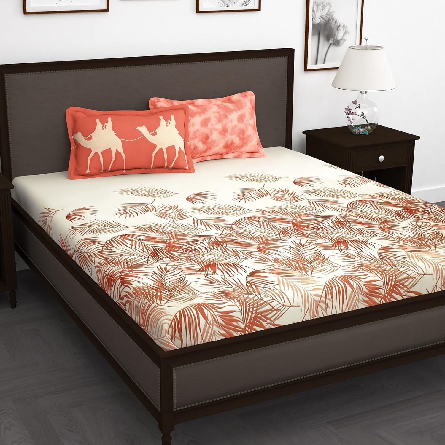 Story@Home Bedsheet for King Size Bed | Cotton Bedsheet | Abstract King Size Bed Sheet Cotton with 2 King Size Pillow Covers(270 x 270cm, Blue & Cream) King bedsheet | Perfect for Home Decor |240TC