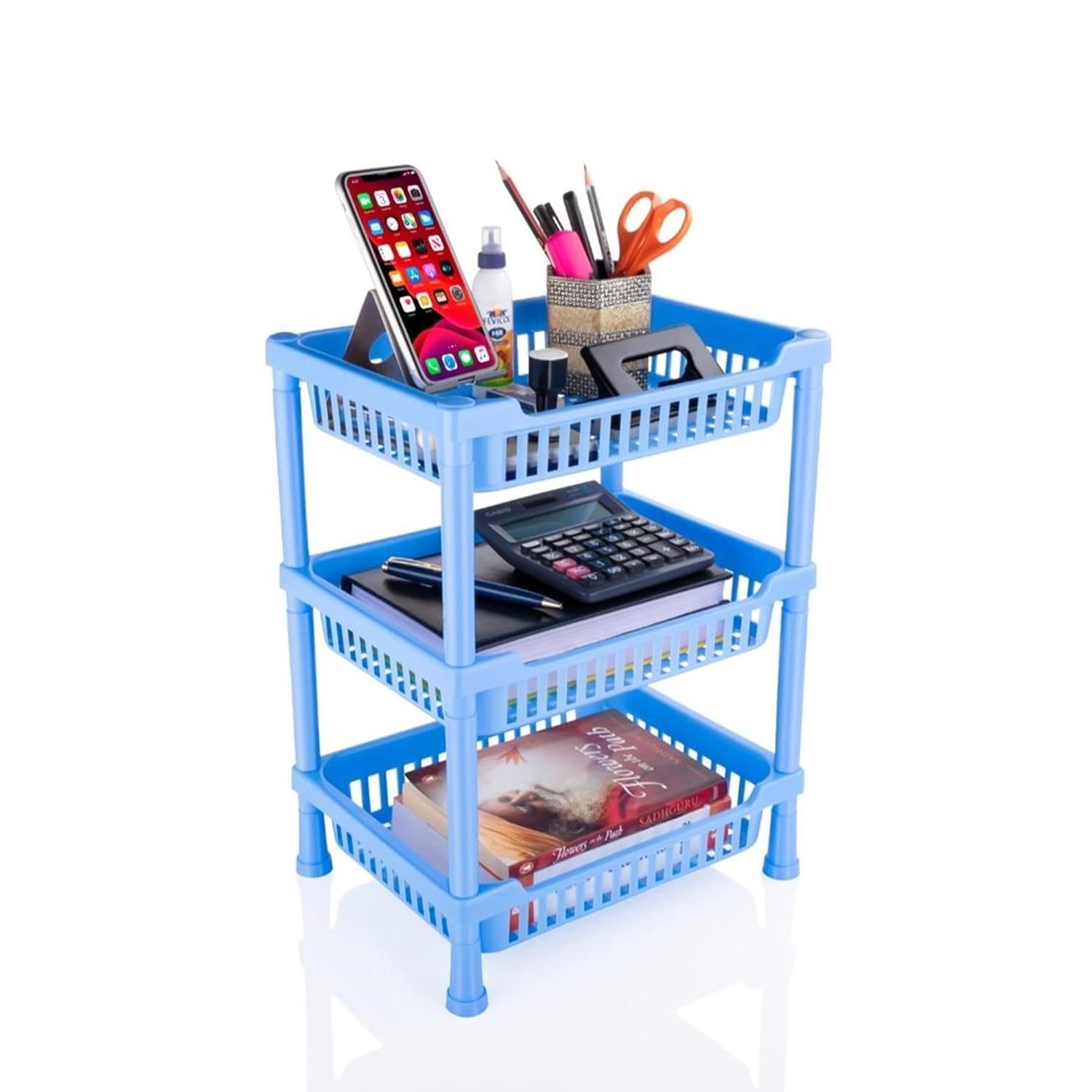 Sulfar Nixy Series Multipurpose Plastic Trolley with Dish Rack for Kitchen Fruit Vegetable Storage Basket Modern Organizer – 3 Layer Stackable Shelf Cart Kitchenware Food, Snacks, Bottles, Toys