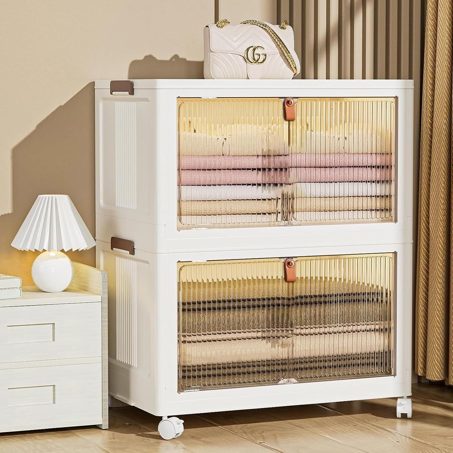 Sunderlook Plastic Wardrobe for Storage – Standing Desk Premium Foldable Wardrobes for Clothes, Collapsible Wardrobe, Cupboard for Storage Drawer (Bright White, 2 Door)