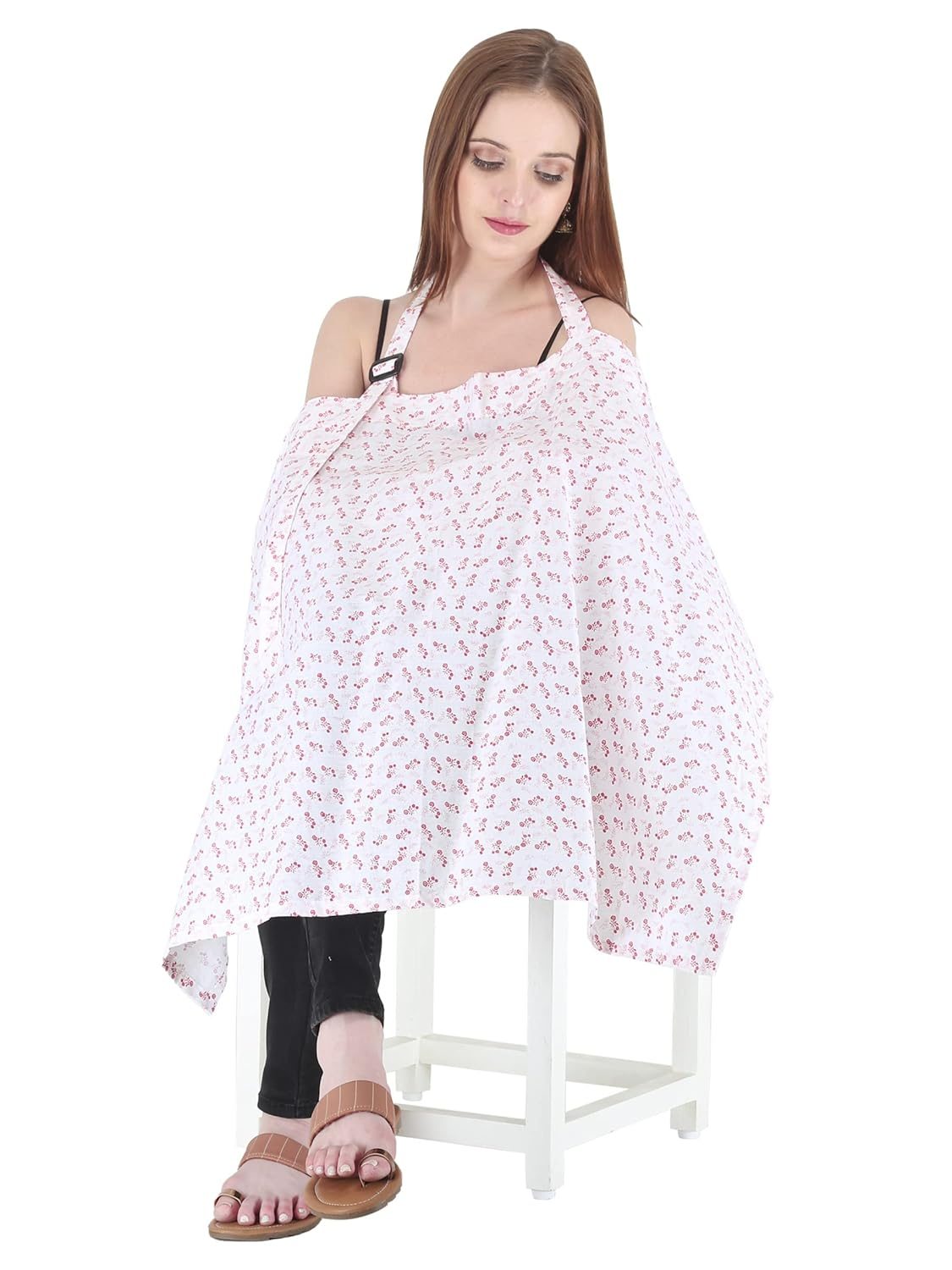 Switchon Feeding Apron Cover Maternity Cover & Scarf 100% Cotton Maternity Breastfeeding Multipurpose for Mothers (White-Red)