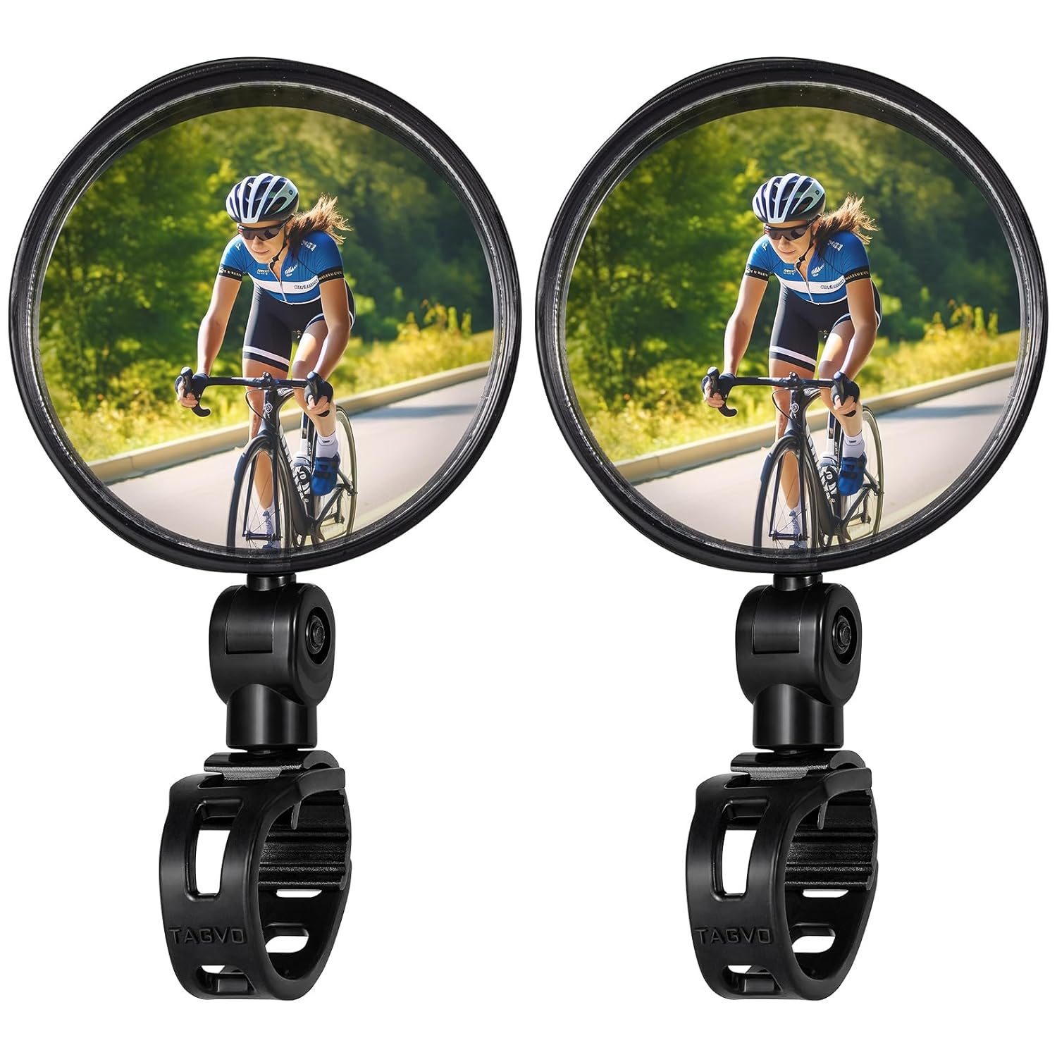TAGVO Bike Mirrors, 2pcs Bicycle Cycling Rear View Mirrors Adjustable Rotatable Handlebar Mounted Glass Convex Mirror for Mountain Road Bike