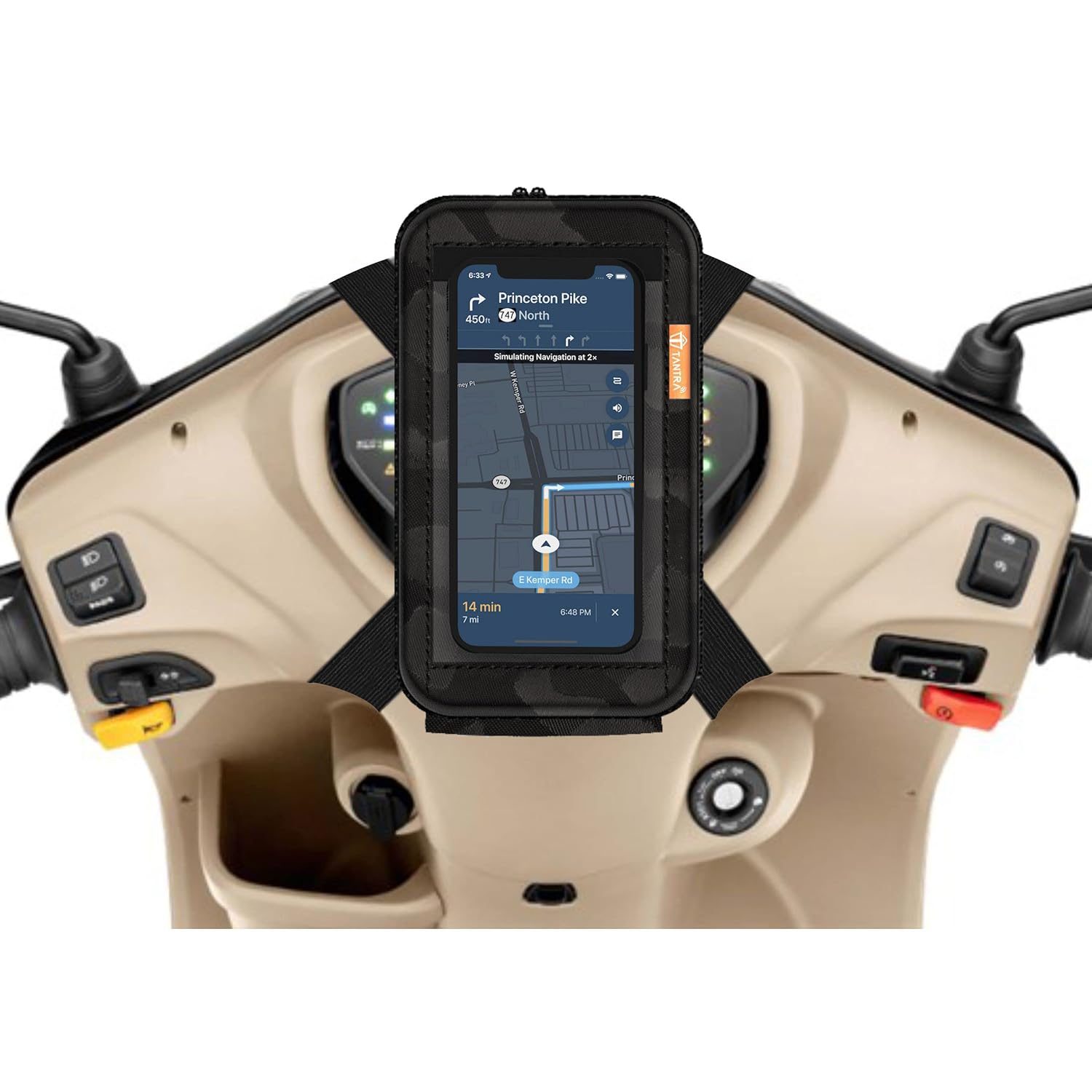 TANTRA Mobile Holder for Scooty – Scooty Accessories, Activa Mobile Holder for Scooter, Compatible with All Scooters, Water Resistant Mobile Pouch, Black, 7 Inch