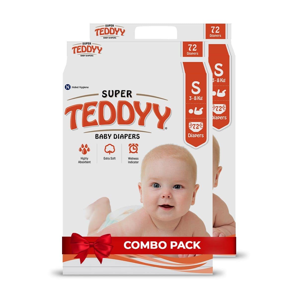 TEDDYY Baby Diapers Super Small 144 Count (Pack of 2), 3-8 kgs, High Absorbency, Anti – Bacterial