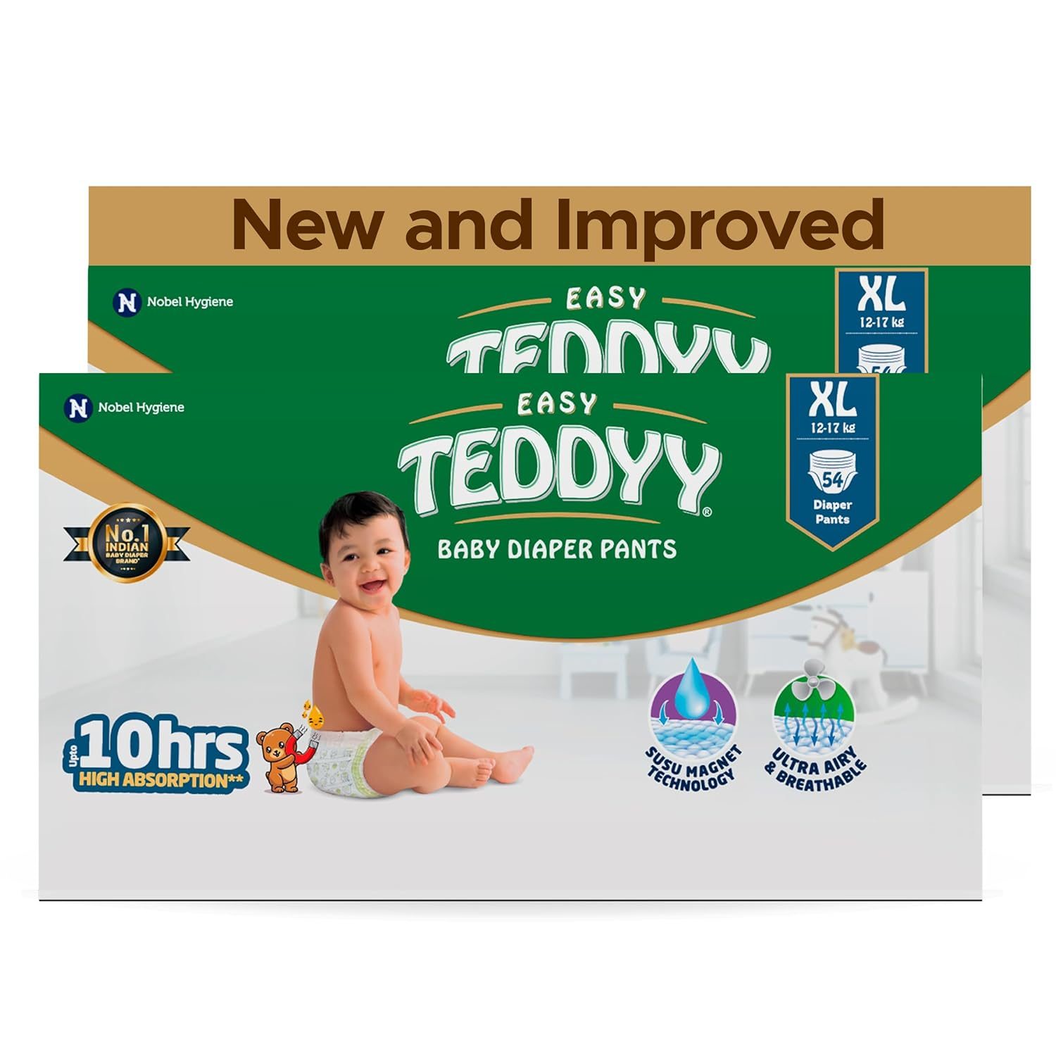 TEDDYY Baby Easy Extra Large Diaper Pants 108 Count (Pack of 2), 12-17 kgs, 12 hrs Leak Protection, Anti – Bacterial