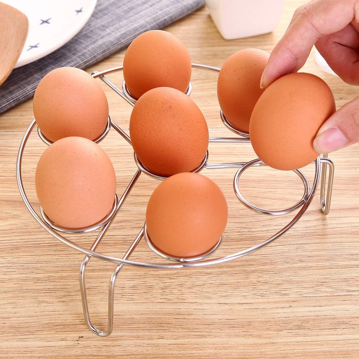 TQQK ZONE Stainless Steel Egg Steamer Rack Heatproof Stackable 7 Holes Stand Egg Box Kitchen Multipurpose Trivet Insert for Pot Accessories and Pressure Cooker Pans steam boiling (Silver)