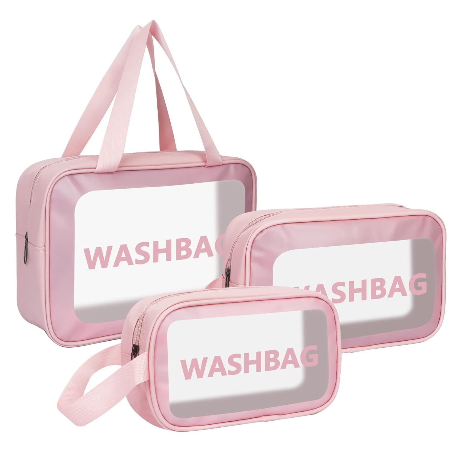 TS WITH TECHSUN Makeup Pouch Travel Toiletries Organizer Cosmetic Bags Portable Organizer Case Carry Pouch for Women Bathroom, Travel Essentials for Women, Toiletry Bag (3Pcs Wash Bag, Pink)