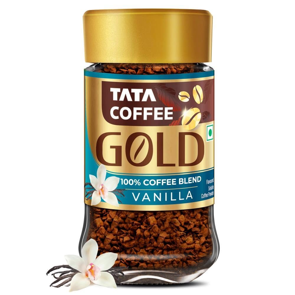 Tata Coffee Gold, Vanilla Flavoured Coffee, 50g Jar, Instant Coffee Powder, Freeze Dried Coffee, Full bodied Taste & Rich Aroma