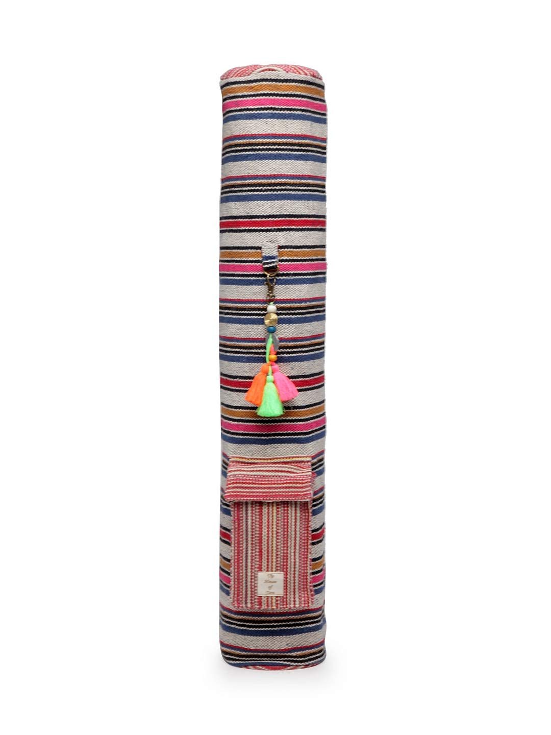 The House of tara Yoga Mat Bag Cover | Cotton Fabric | Multi-Colour | with Tassel Embellishment | External Pocket | Zip Closure | Adjustable Strap | for Men & Women (Multicolour5)