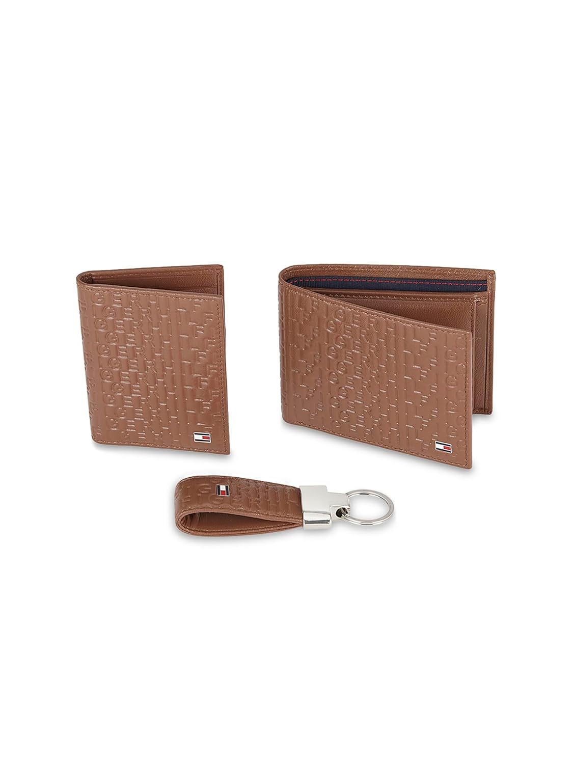 Tommy Hilfiger Brian Men Wallet+Card Case + Key Fob Gift Set for Men – Free Size, Brown