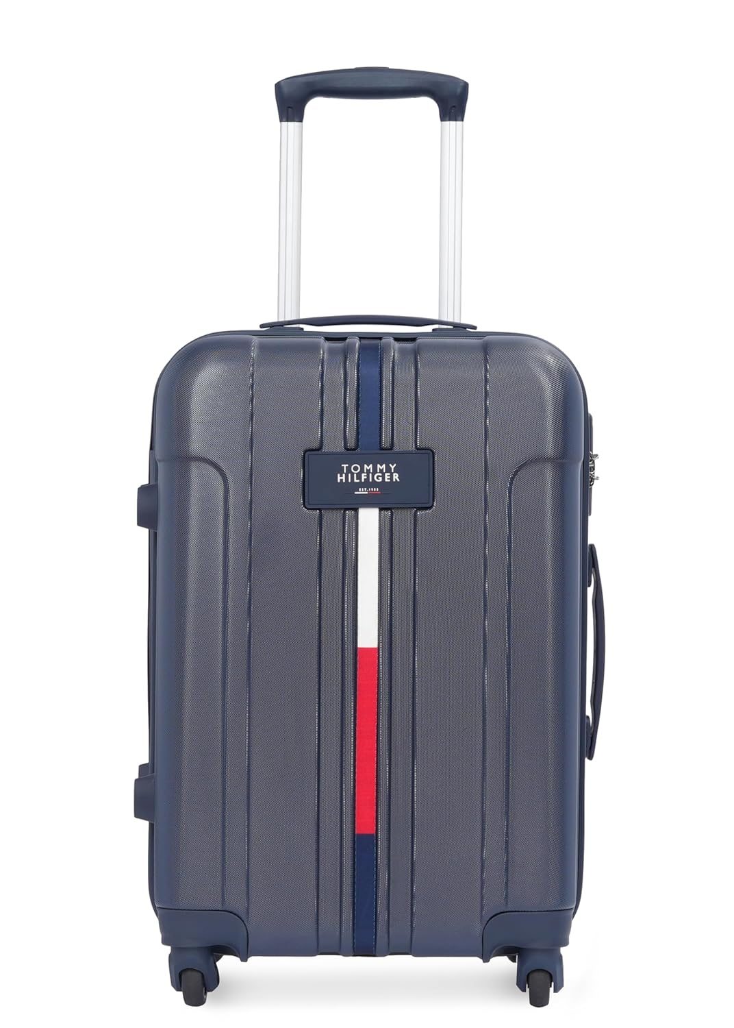 Tommy Hilfiger Wyoming Check-in Luggage | 66cm Mid Size Trolley Bag|Durable Polycarbonate Hardshell Suitcase with TSA Lock|360° Spinner Wheel & Adjustable Telescopic Handle|85L Capacity|Color- Navy