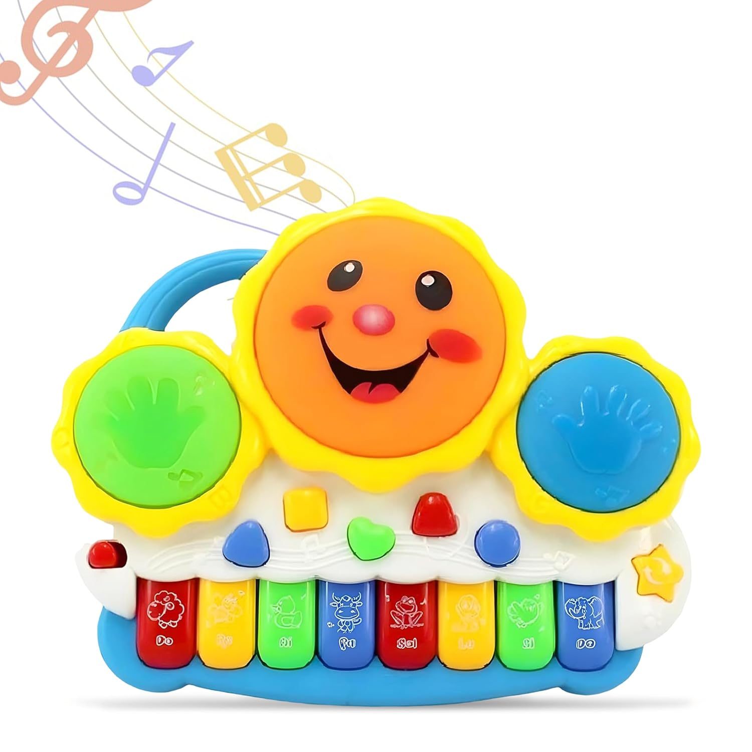 Toyshine Drum Keyboard Musical Toys with Flashing Lights, Animal Sounds and Songs, Multi Color