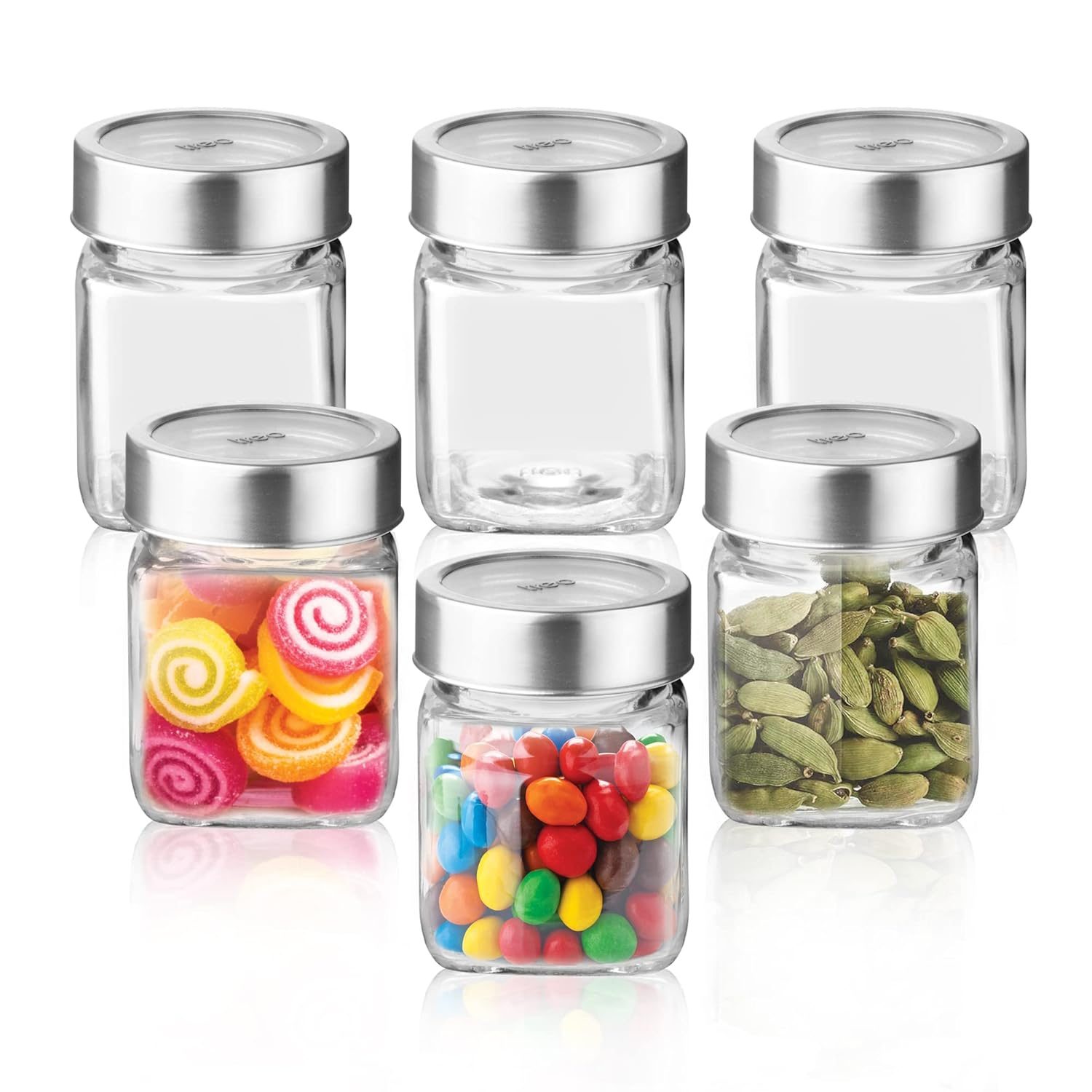Treo By Milton Cube Storage Glass Jar, Set of 6, 180 ml Each, Transparent, BPA Free, Storage Jar, Kitchen Organizer Modular, Multipurpose Cookies Jar