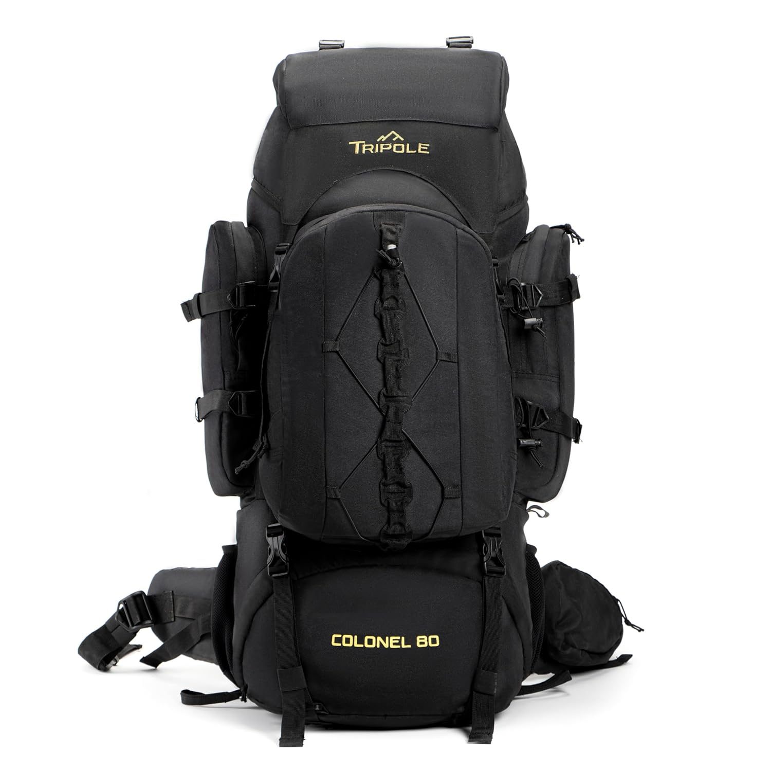 Tripole Colonel Metal Frame 80L Rucksack with Detachable Bag & Rain Cover for Trekking & Travelling | Men & Women | 3 Year Warranty (Black, 80)