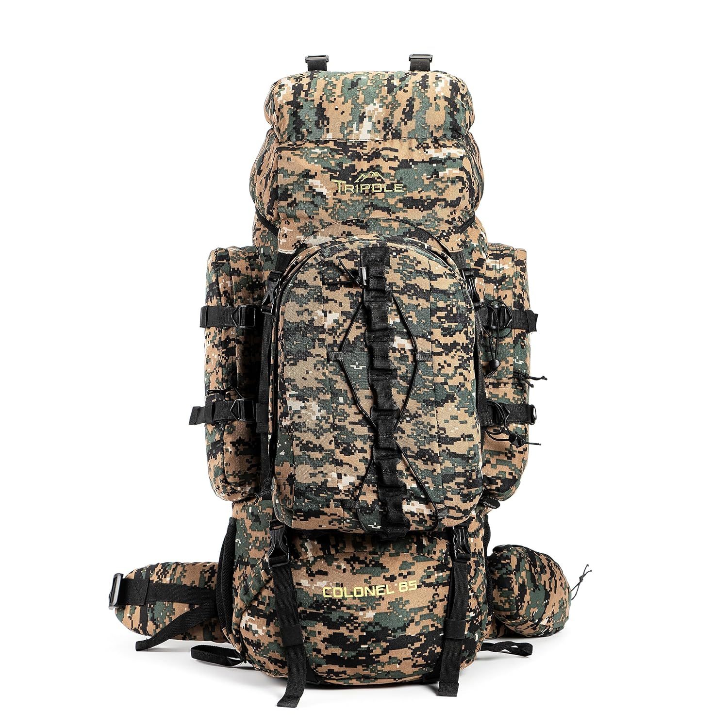 Tripole Colonel Metal Frame 85L Rucksack with Detachable Bag & Rain Cover for Trekking & Travelling | Men & Women | 3 Year Warranty (Digital Camouflage, 85)