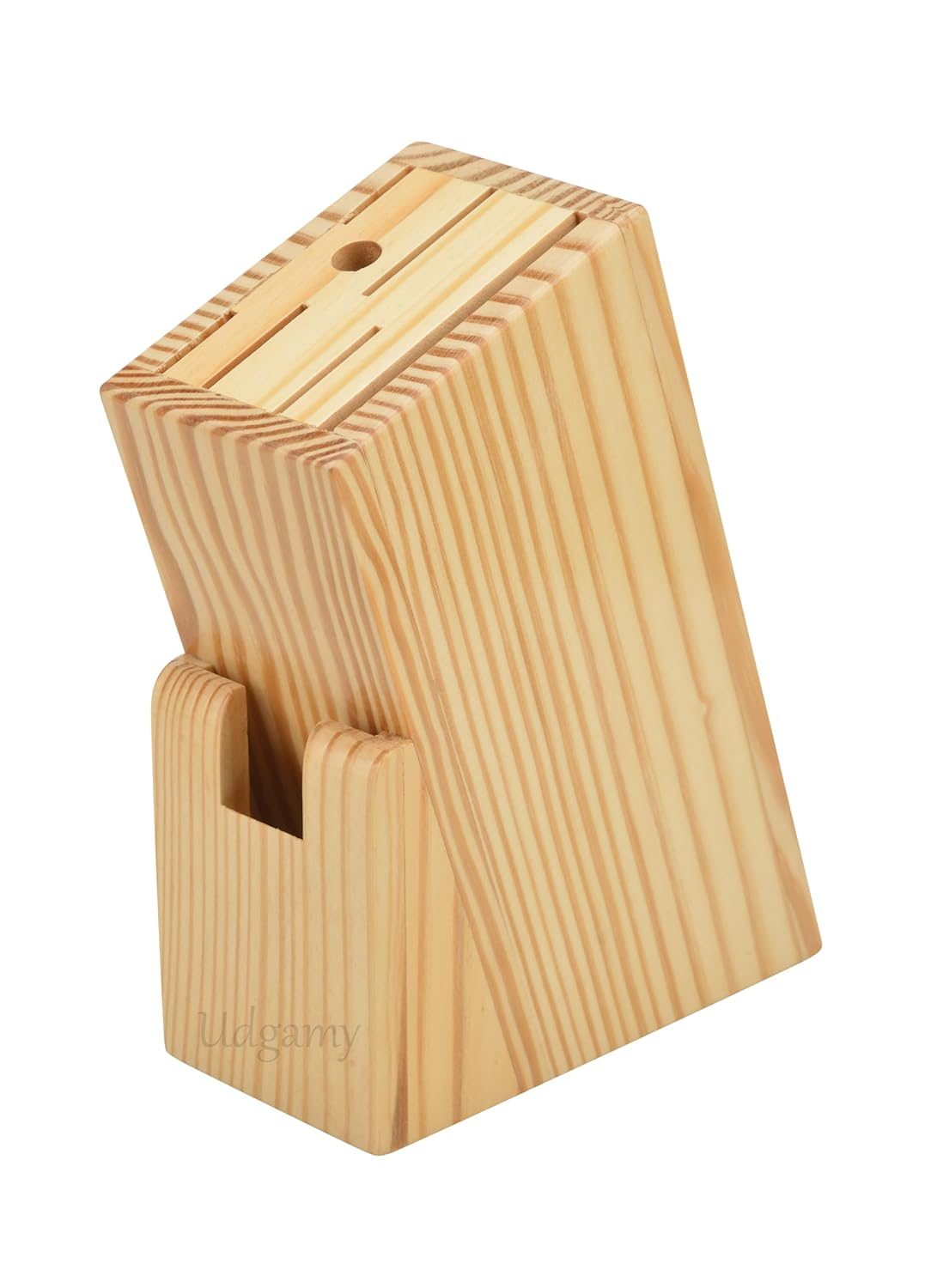 Udgamy Wooden Knife Stand for Kitchen with 6 Knife Slot, 1 Sharpener Rod & Scissor Slot- Knife Holder for Kitchen- Knife Holder Stand-Knife Stand Without Knife, Large