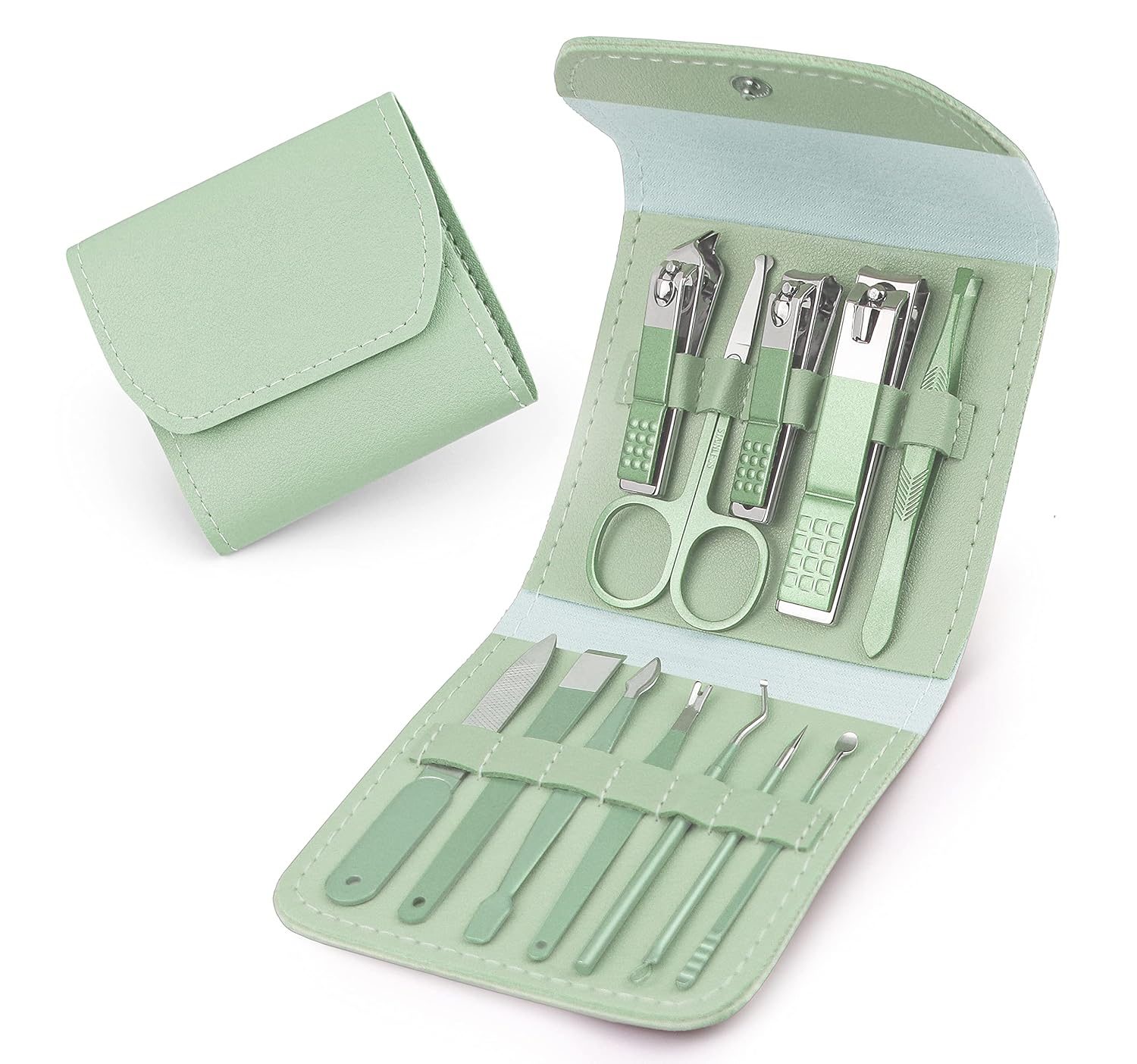VENEKETY Manicure Set Nail Clipper Set Pedicure Kit Manicure Kit Professional Nail Kit 12 in 1 for Toenail Fingernail – Green
