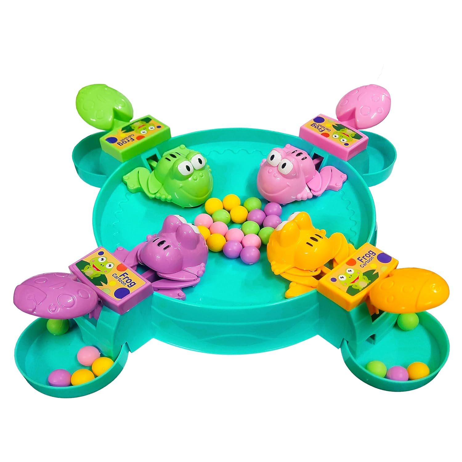 VGRASSP Hungry Frogs Eating Beans – Feeding Board Game Toy for Kids with 32 Beads – Fun Game, Press The Handle and Make Hungry Frogs Swallow Beads – Color As Per Stock (4 Player)