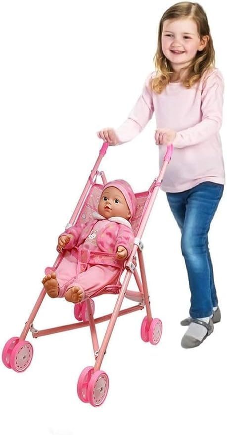 VOSECO 16 Inch Baby Doll Stroller Toy for Kids Big Size Baby Doll Fun Vehicle Play Set for Babies Infants Toddlers Girls Kids (Pink)