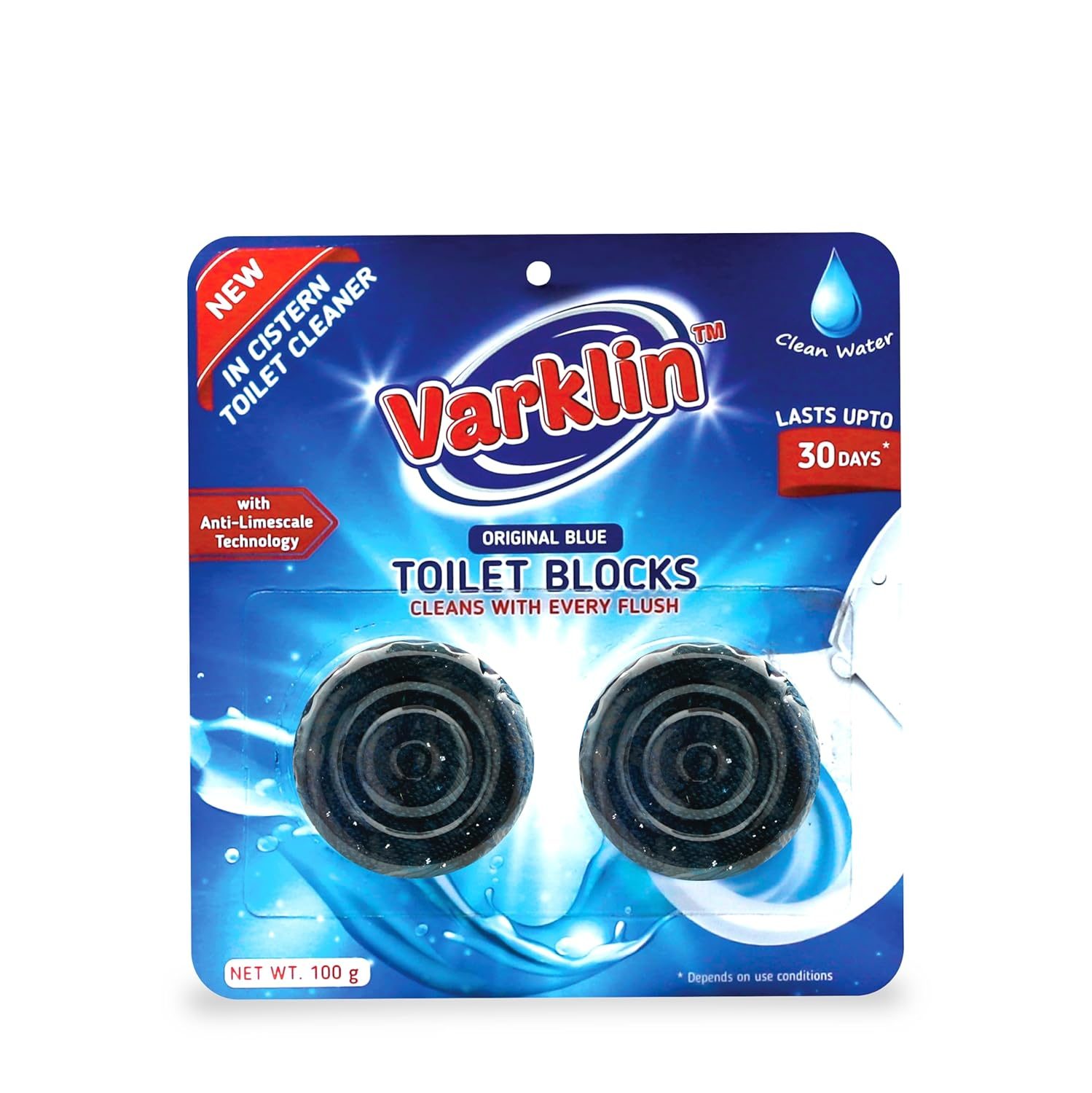 Varklin Blue Toilet Cleaner Blocks – Pack of 2 | Drop-In Toilet Tank Tablets | Blue Water Effect, Fights Stains, Whitens Bowl | Long Lasting Cleaning Action
