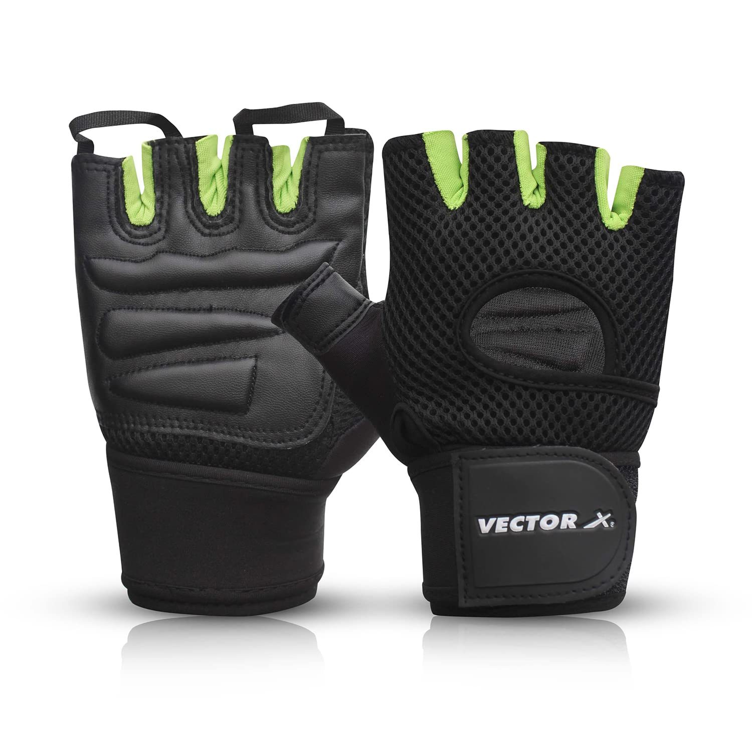 Vector X VX 500 Gym Fitness Fingerless Gloves for Men Women Sports Practice Gloves with Wrist Support Accessories Size L-Black