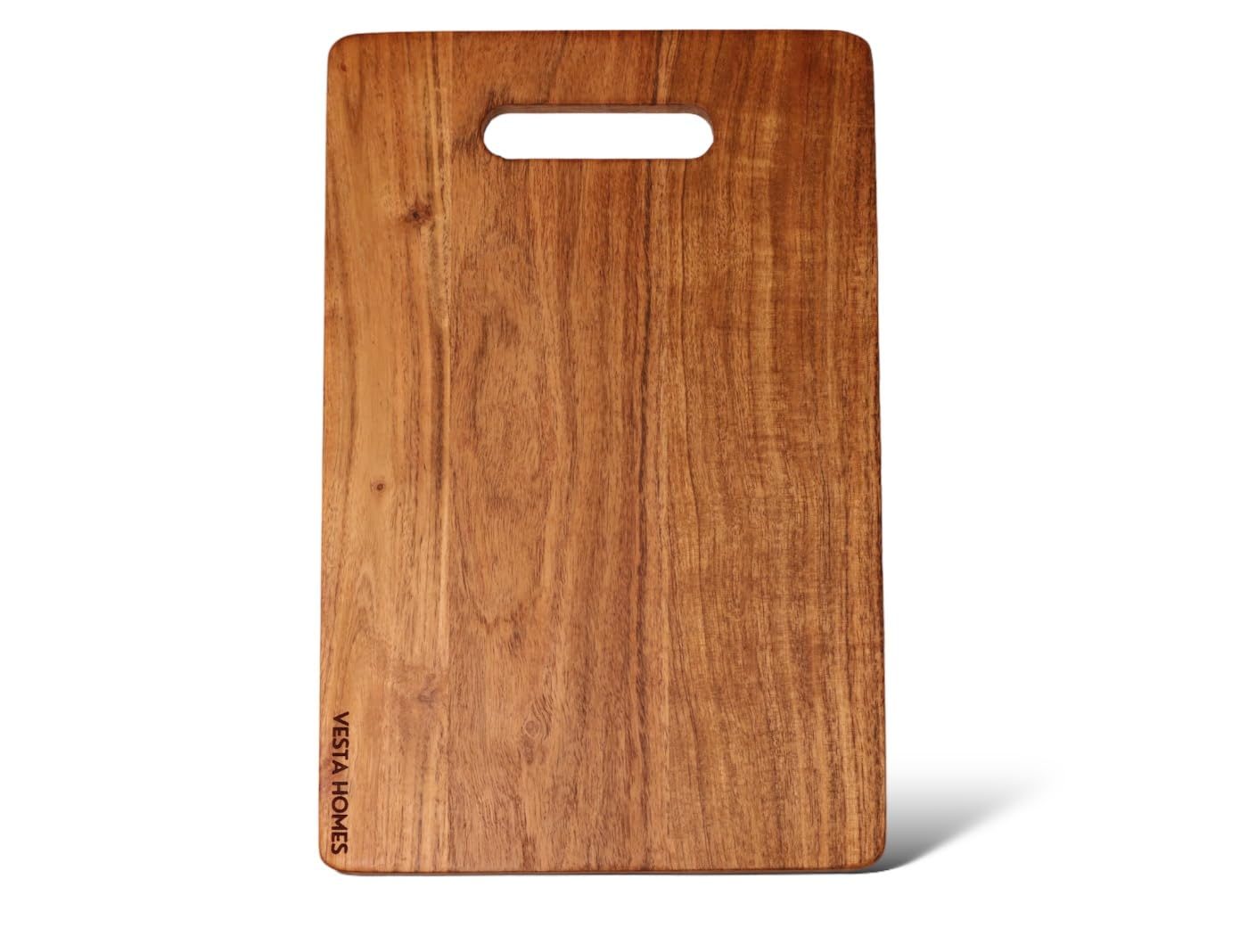 Vesta Homes Wooden Chopping Board, Cutting Board, Serving Tray for Kitchen Vegetables, Fruits & Cheese | Natural Acacia Wood | 33×21.5×1.5 cms| Handmade (Evo Board)