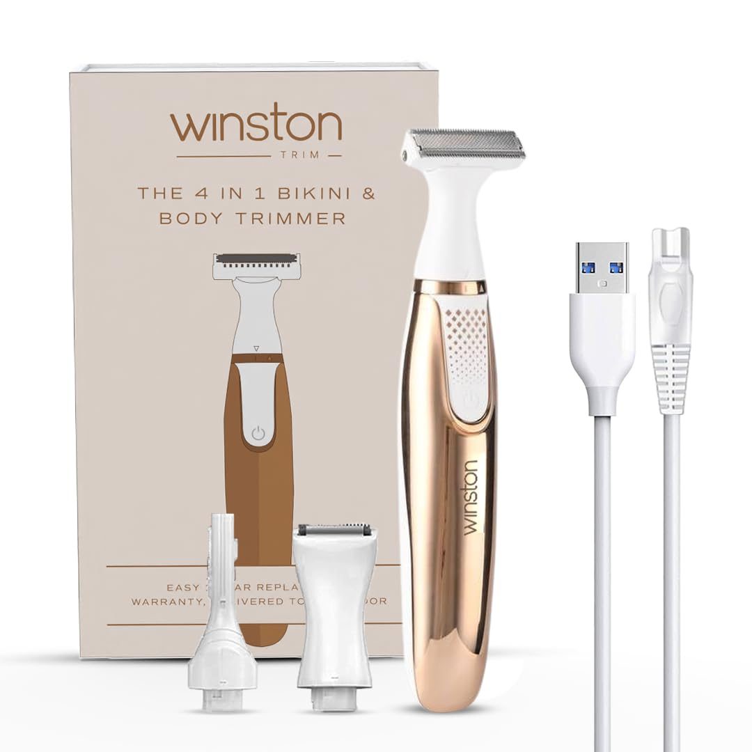 WINSTON 4-in-1 Rechargeable Full Body & Bikini Trimmer for Women | Electric Shaver & Grooming Kit (Gold)