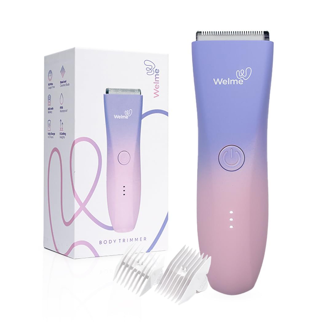 Welme Body Trimmer Electric Shaver for Women All in One Hair Removal, Skin Safe for Public Hair, Private Part & Body Groomer, IPX6 Waterproof, Rechargeable, Wireless, 90 Mins Runtime , Portable, Quick, Gentle & Painless, No Nicks or Cuts| Pink & Purple