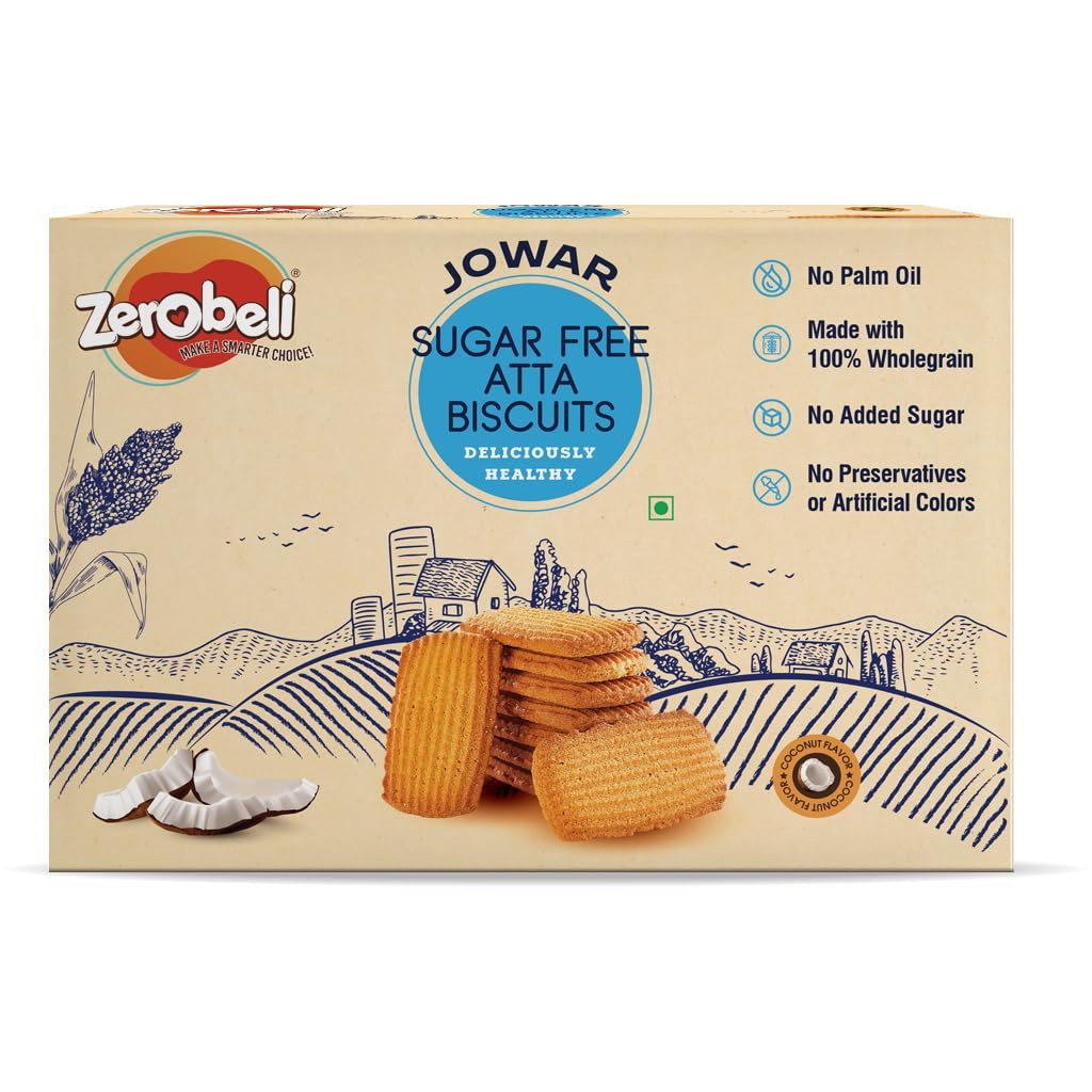 Zerobeli Sugar-Free Jowar Atta Biscuits – 325g | Wholesome, Delicious, and Guilt-Free | Perfect Blend of Nutrition and Flavor | Ideal for Health-Conscious Consumers | 100% Wholegrain, No Refined Sugar | Healthy Snack for Your Wellness Goals