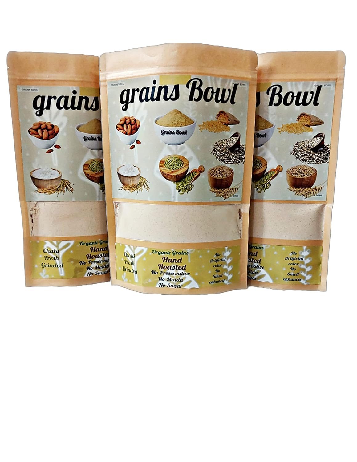 grains Bowl Hand Roasted multi grains health mix powder for Kids and Adults (NO COOKING NEEDED) Roasted Cereals & Pulses Powder, Chatua, Sathu maavu, Porridge Mix (Cardamom/Elaichi Flavour, 1 kg)