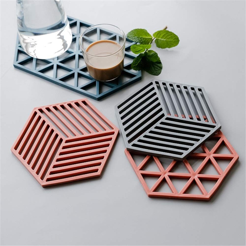 pepplo Trivet Mats,4 Pack Silicone Table Mats Heat Resistant Hot Pans Non-Slip Pot Holders Placemat for Bowl Dishes Kitchen Cooking Dining – Large Triangle & Line Mix
