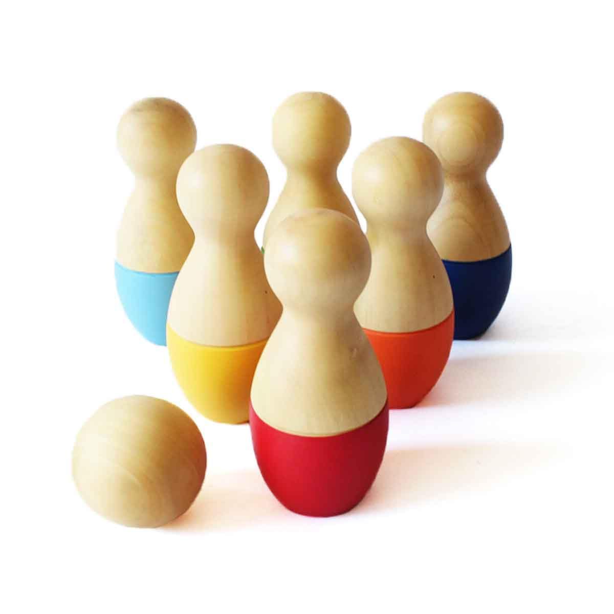 shumee Mini Wooden Bowling Set for Kids 2+ Years | Multicolor | 100% Child Safe & Non Toxic Colors | 6 Pins & 1 Ball | Indoor & Outdoor Fun Games | Kids & Toddlers Wooden Activity Toy